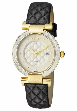 Gevril GV2 Berletta Women's White Dial Black Calfskin Leather Quilted Strap Watch