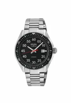 Gevril Men's Ascari Automatic Watch SS Case, Top ring in Black Forged Carbon, Stainless Steel Bracelet