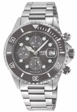 Gevril Men's Wall Street Chrono Grey Dial,Grey Ceramic Bezel 316L Stainless Steel Bracelet