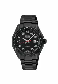 Gevril Men's Ascari Automatic Watch SS Case, Top ring in Black Forged Carbon, Stainless Steel IPBK Bracelet