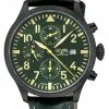 Gevril Men's Vaughn 316L Stainless Steel Black Case, Green Dial, Genuine Elbamat Olive Leather Watch