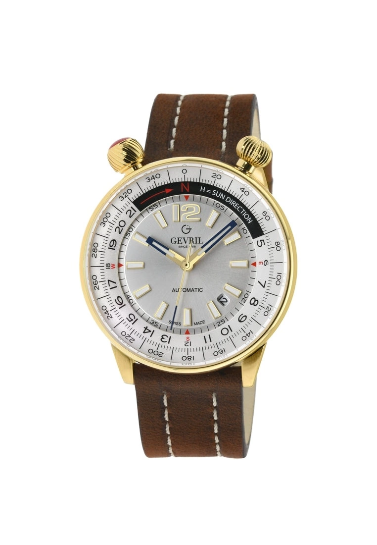 Gevril Men's Wallabout Silver Dial Leather Strap Watch 1 Gevril Men's Wallabout Silver Dial Leather Strap Watch