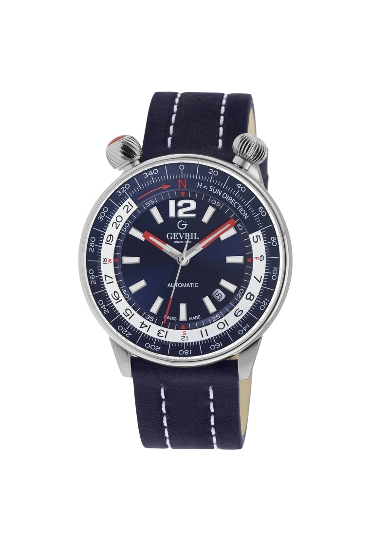 Gevril Men's Wallabout Blue Dial Leather Strap Watch 1 Gevril Men's Wallabout Blue Dial Leather Strap Watch