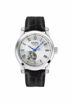 Gevril Men's Madison SS Silver Dial Black Leather