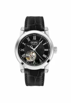 Gevril Men's Madison SS Black Dial Black Leatherr