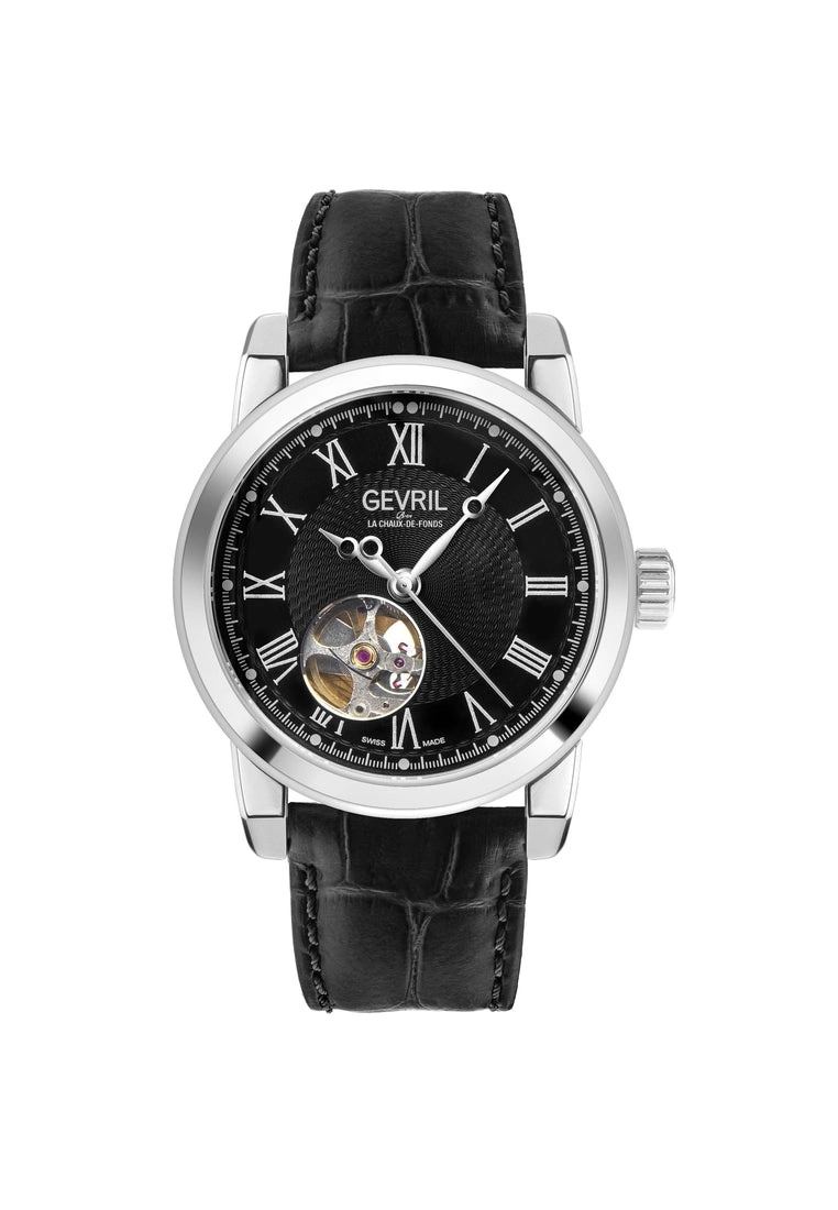 Gevril Men's Madison SS Black Dial Black Leatherr 1 Gevril Men's Madison SS Black Dial Black Leatherr