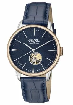 Gevril Men's Mulberry Silver Dial Calfskin Leather Watch