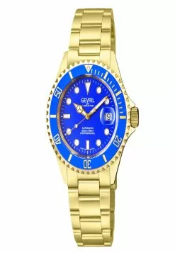 Gevril Men's Wall Street Blue Dial IP Gold Bracelet Watch