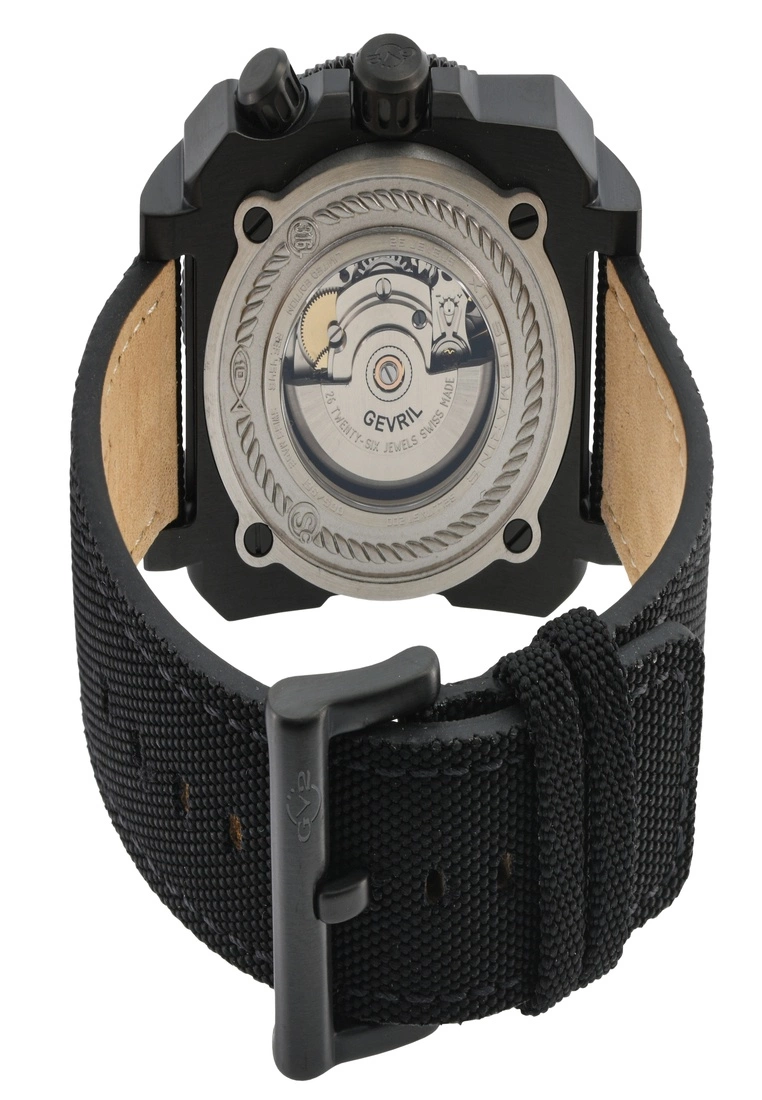 Gevril GV2 Men's XO Submarine BLK Case, BLK/BLK Bezel, Black Dial, Genuine Black Canvas Strap 2 Gevril GV2 Men's XO Submarine BLK Case, BLK/BLK Bezel, Black Dial, Genuine Black Canvas Strap - Image 2