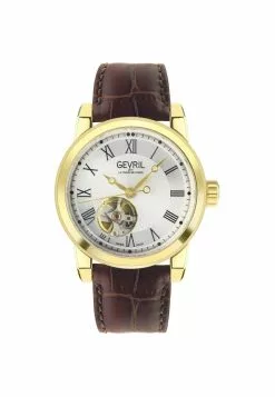 Gevril Men's Madison IPG Silver Dial Brown Leather