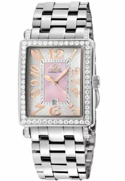 Gevril Ave of Americas Mini Women’s Stainless Steel Diamond Case, Pink MOP Dial Watch