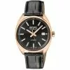 Gevril Five Points Men's Black Dial Rose Gold Genuine Black Leather Strap Watch