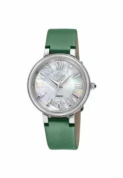 Gevril GV2 Women's Genoa 12530S Swiss Quartz Mother of Pearl Diamond Green Leather Watch